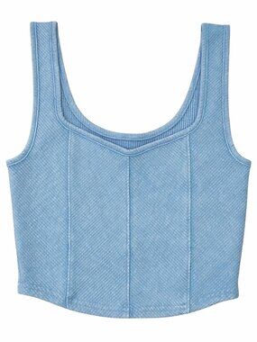 Aerie Blue Ribbed Crop Tank Top Small Fitted Stretch Casual Athleisure